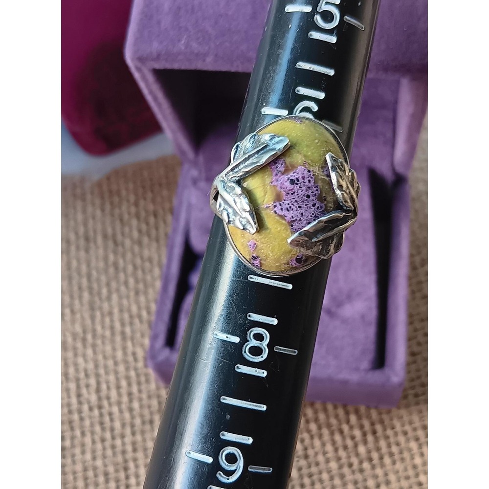 925 Sterling Silver Rare Oval Stichtite + Serpentine Ring Size 7 & Palm Stone - Picture 9 of 12